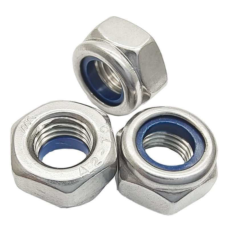 DGZ 10 Pcs M8 x 1.0mm Metric Fine Thread Nylon Insert Lock Nut, 304 Stainless Steel Non-Slip Self-Locking Nut - Image 1
